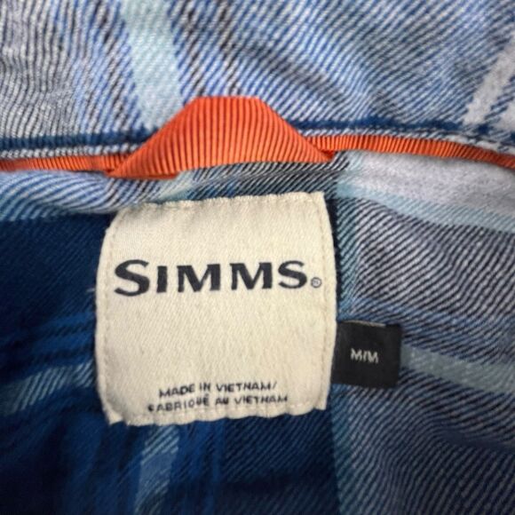 Simms Flannel Shirt Mens Medium Blue Gray Plaid Fishing Outdoor Camping - Picture 5 of 12
